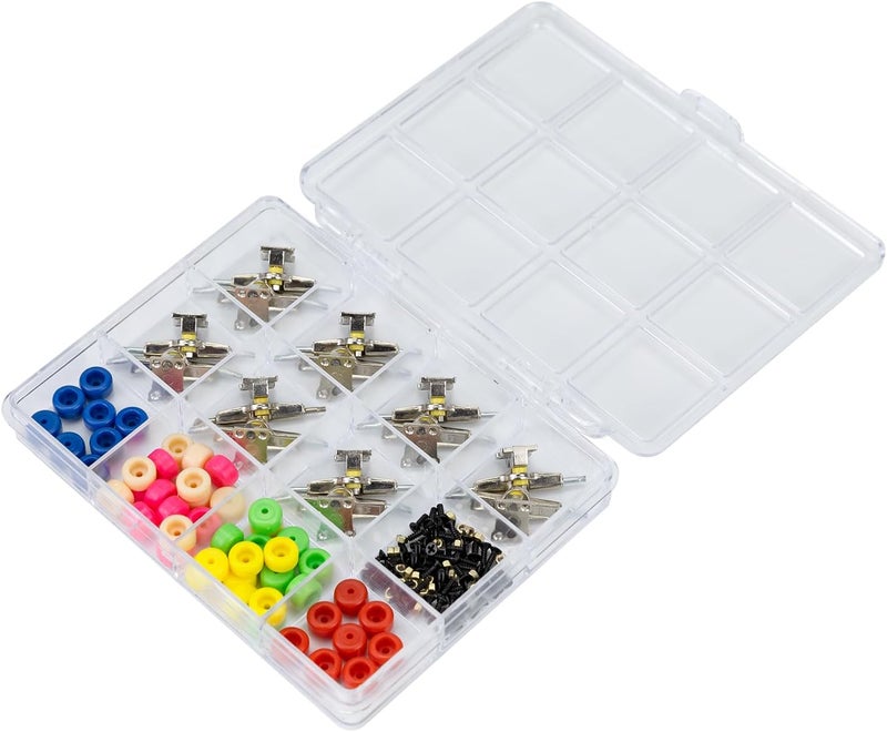 DisplayMore Store Fingerboard Repair Kit -Includes Box & Tools-Mini 96mm Finger Skateboard Parts Include 14 Brackets 48 Multicolour Wheels 60 Screws 30 Nuts 4 Screwdriver(Trucks-31mm & Box) - Image 5